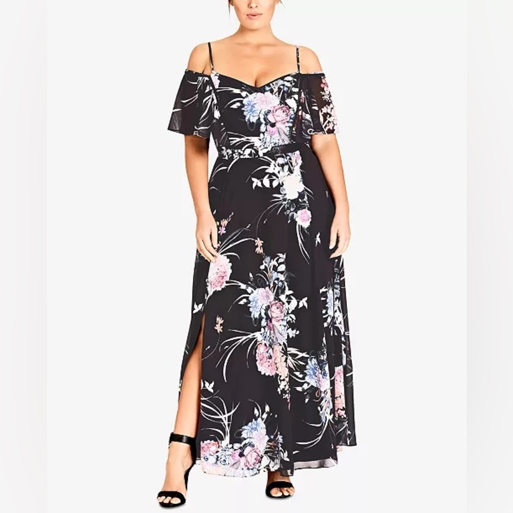 CITY CHIC
Trendy Plus Size Printed Cold-Shoulder Maxi Dress size 22